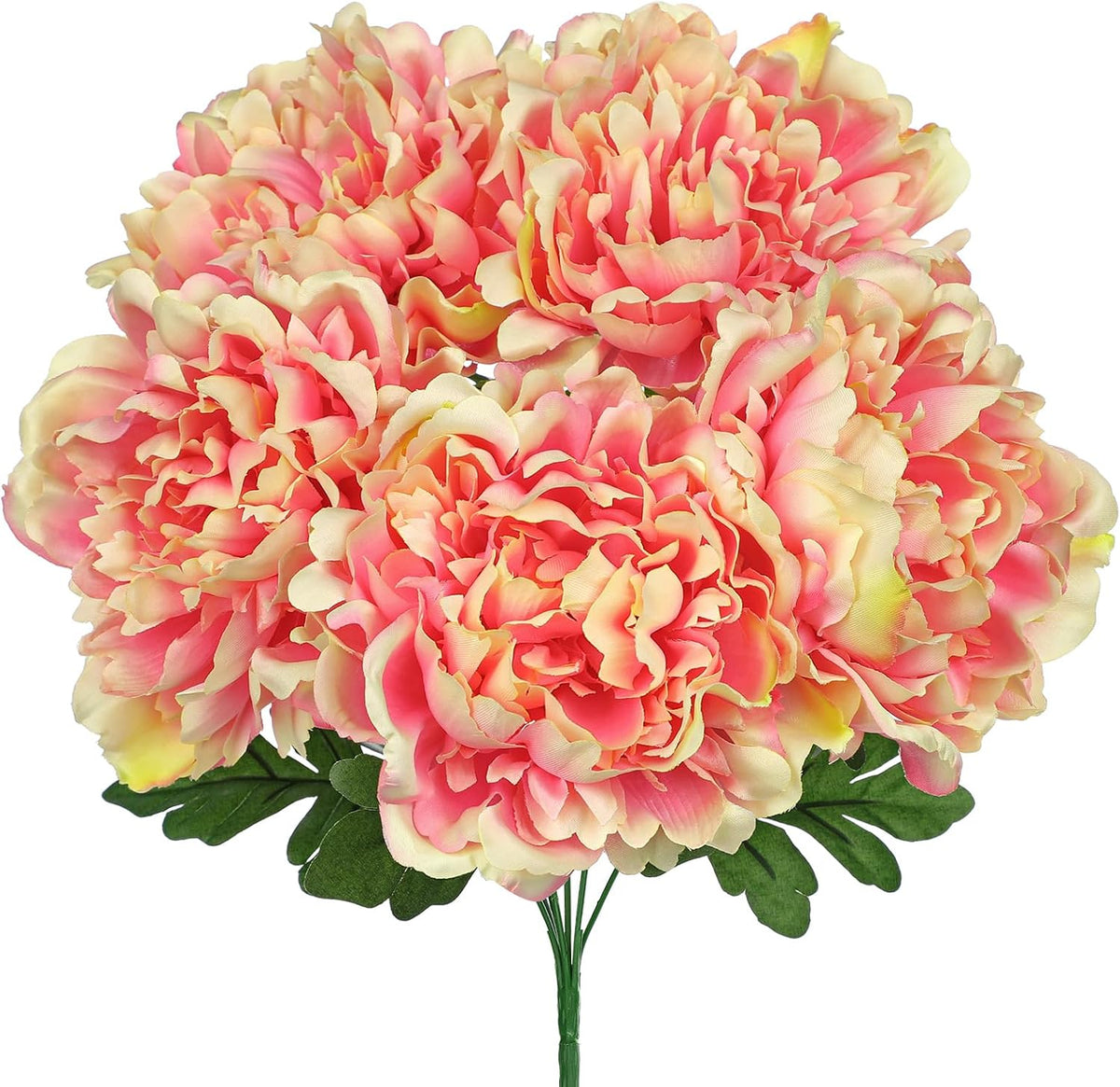 Artificial Peony Flowers Bouquet 15.7" Faux Silk Peonies Floral Arrangement Fake Flower Stems for Home Office Wedding Party Table Vase Centerpiece Decor(Peach Pink)