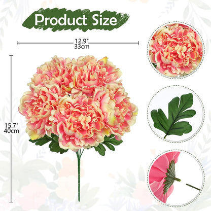 Artificial Peony Flowers Bouquet 15.7" Faux Silk Peonies Floral Arrangement Fake Flower Stems for Home Office Wedding Party Table Vase Centerpiece Decor(Peach Pink)