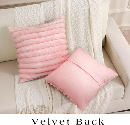 Uhomy Set of 2 Faux Fur Home Decorative Throw Pillow Cover Luxury Super Soft Fuzzy Striped Furry Pillowcase for Sofa Couch Bedroom Comfy Thick Fluffy Plush Cushion Cover 16x16 Inch Light Pink 40x40 cm