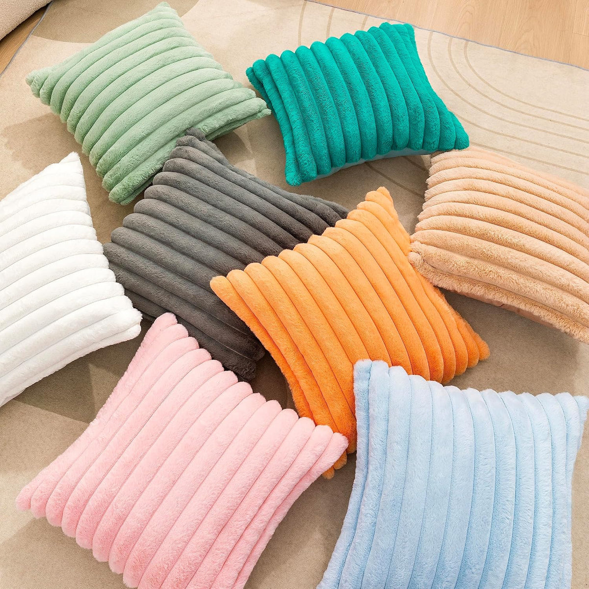 Uhomy Set of 2 Faux Fur Home Decorative Throw Pillow Cover Luxury Super Soft Fuzzy Striped Furry Pillowcase for Sofa Couch Bedroom Comfy Thick Fluffy Plush Cushion Cover 16x16 Inch Light Pink 40x40 cm