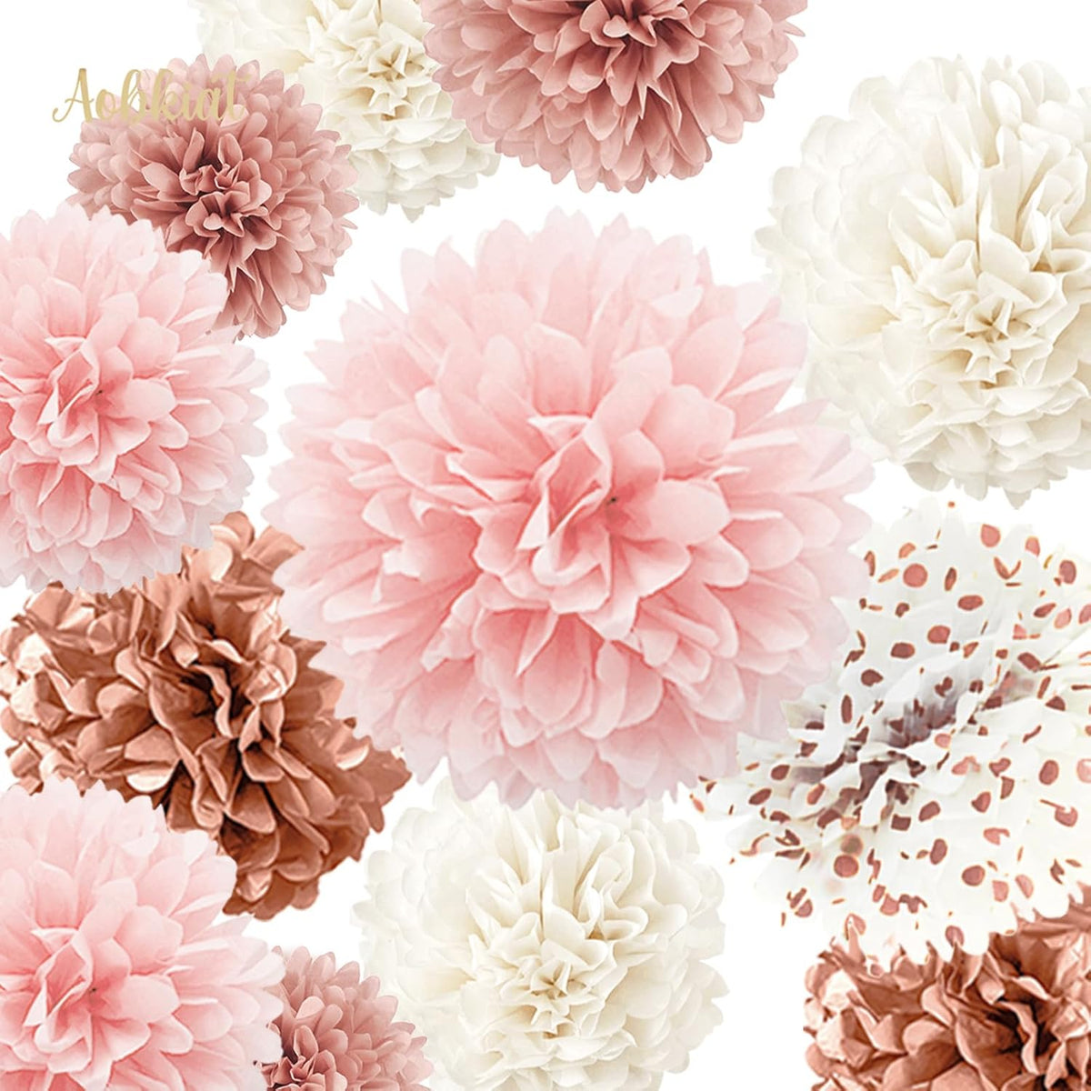 Wedding Decorations Rose Gold Pink White Paper Pom Poms,12PCS