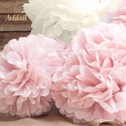 Wedding Decorations Rose Gold Pink White Paper Pom Poms,12PCS