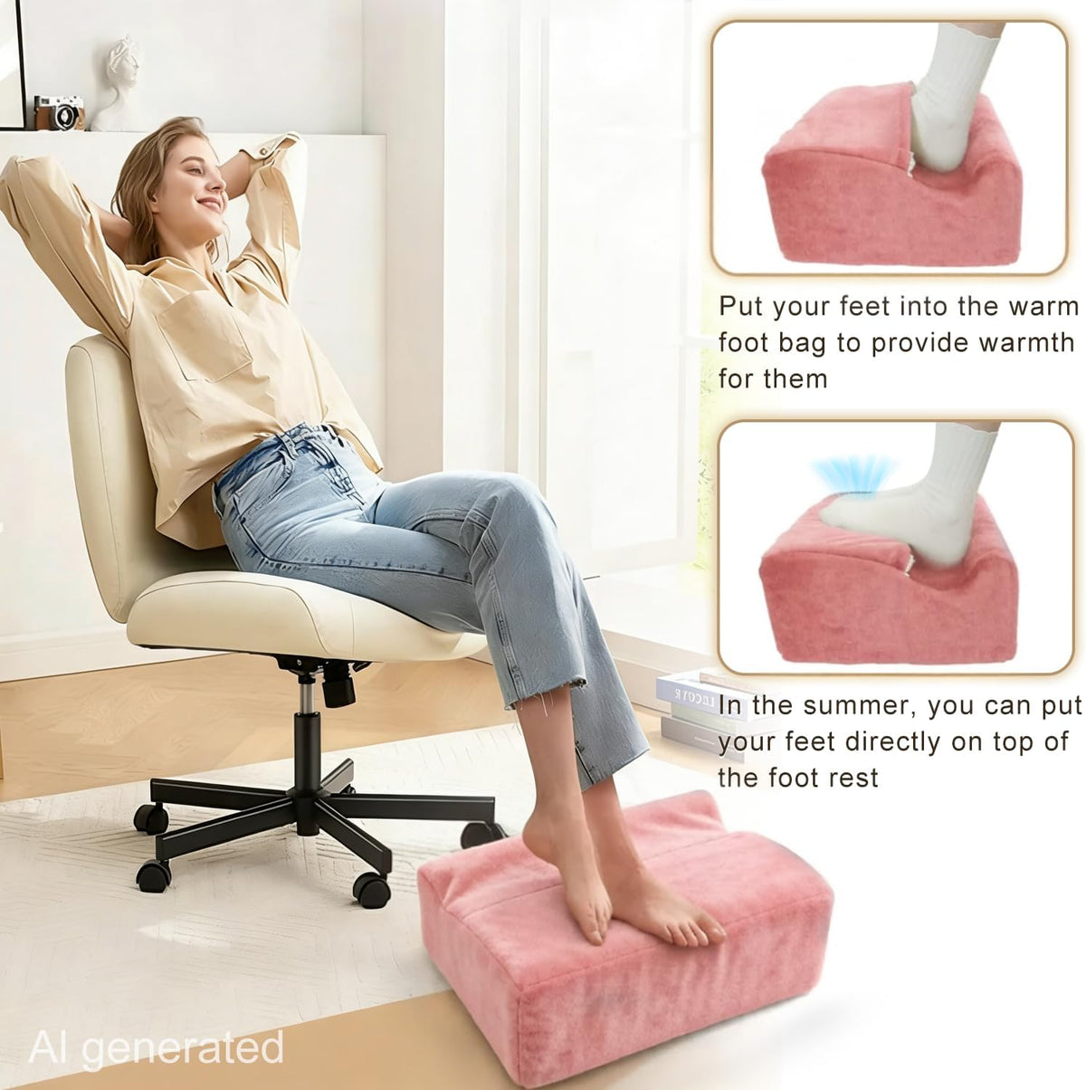 Underdesk Foot Rest for Office with Warm Pocket, High Density Foam - Pink