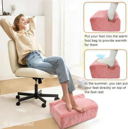 Underdesk Foot Rest for Office with Warm Pocket, High Density Foam - Pink