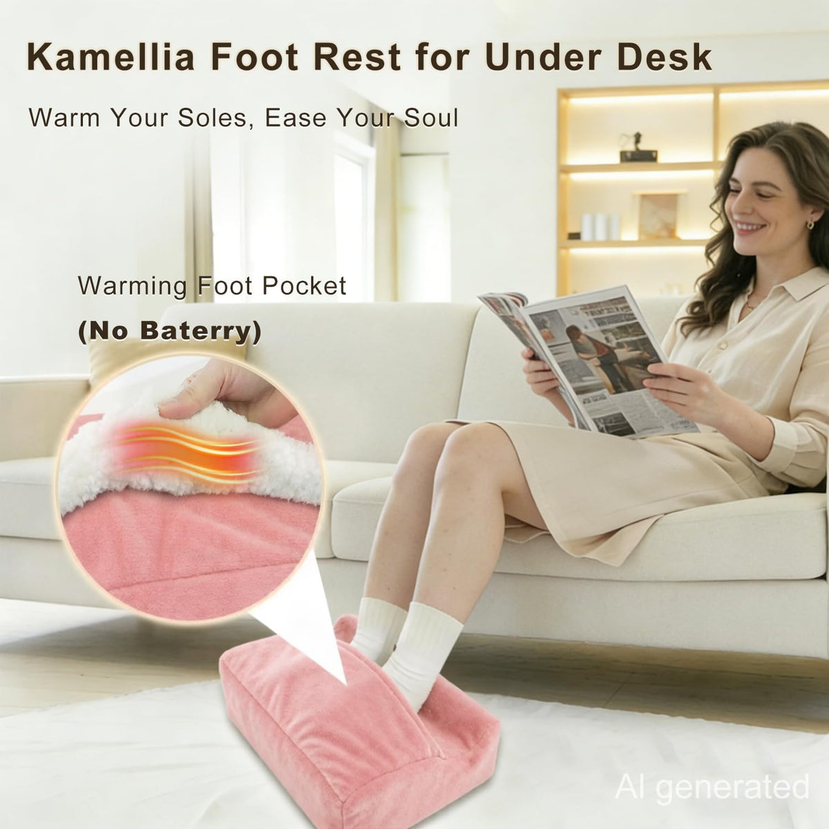 Underdesk Foot Rest for Office with Warm Pocket, High Density Foam - Pink