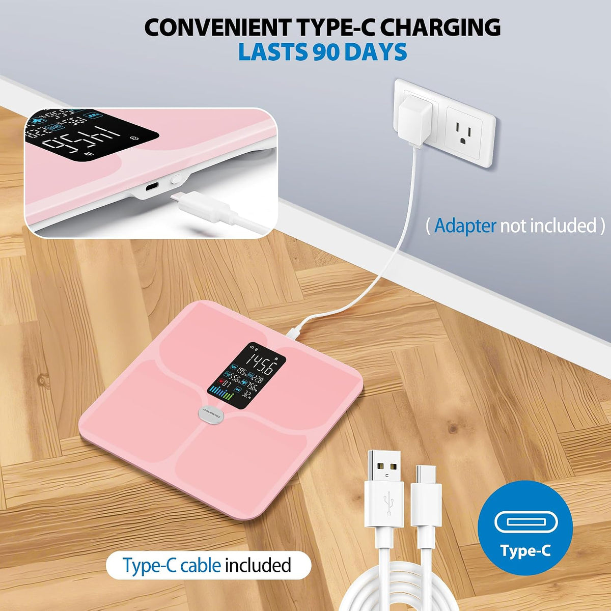 Smart Bathroom Scale for Body Weight and Fat, Rechargeable