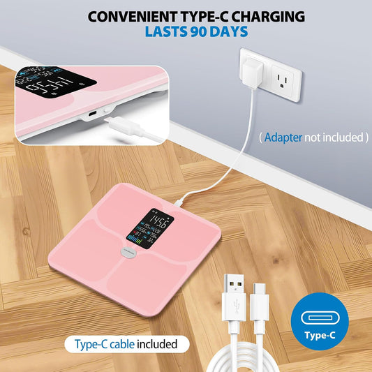 Smart Bathroom Scale for Body Weight and Fat, Rechargeable