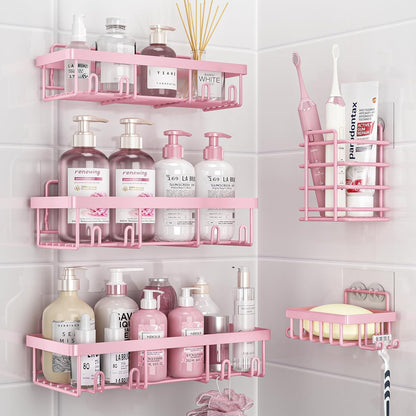 5 Pack Shower Caddy for Inside Shower, Pink Bathroom Decor Set