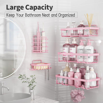 5 Pack Shower Caddy for Inside Shower, Pink Bathroom Decor Set