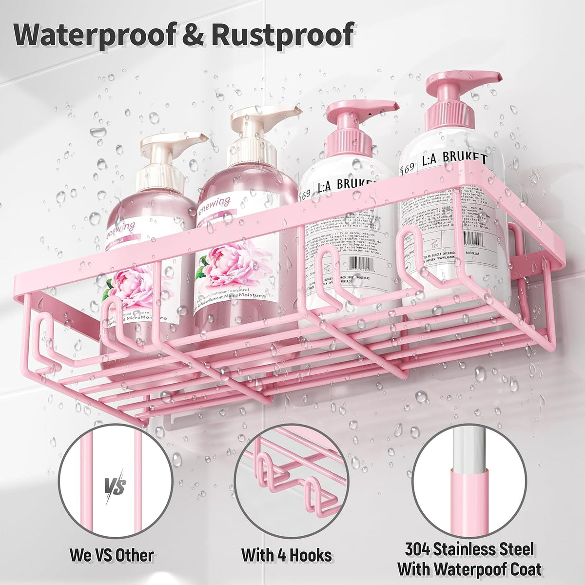 5 Pack Shower Caddy for Inside Shower, Pink Bathroom Decor Set