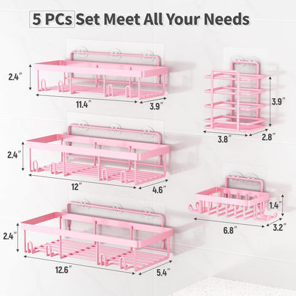 5 Pack Shower Caddy for Inside Shower, Pink Bathroom Decor Set