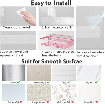 5 Pack Shower Caddy for Inside Shower, Pink Bathroom Decor Set
