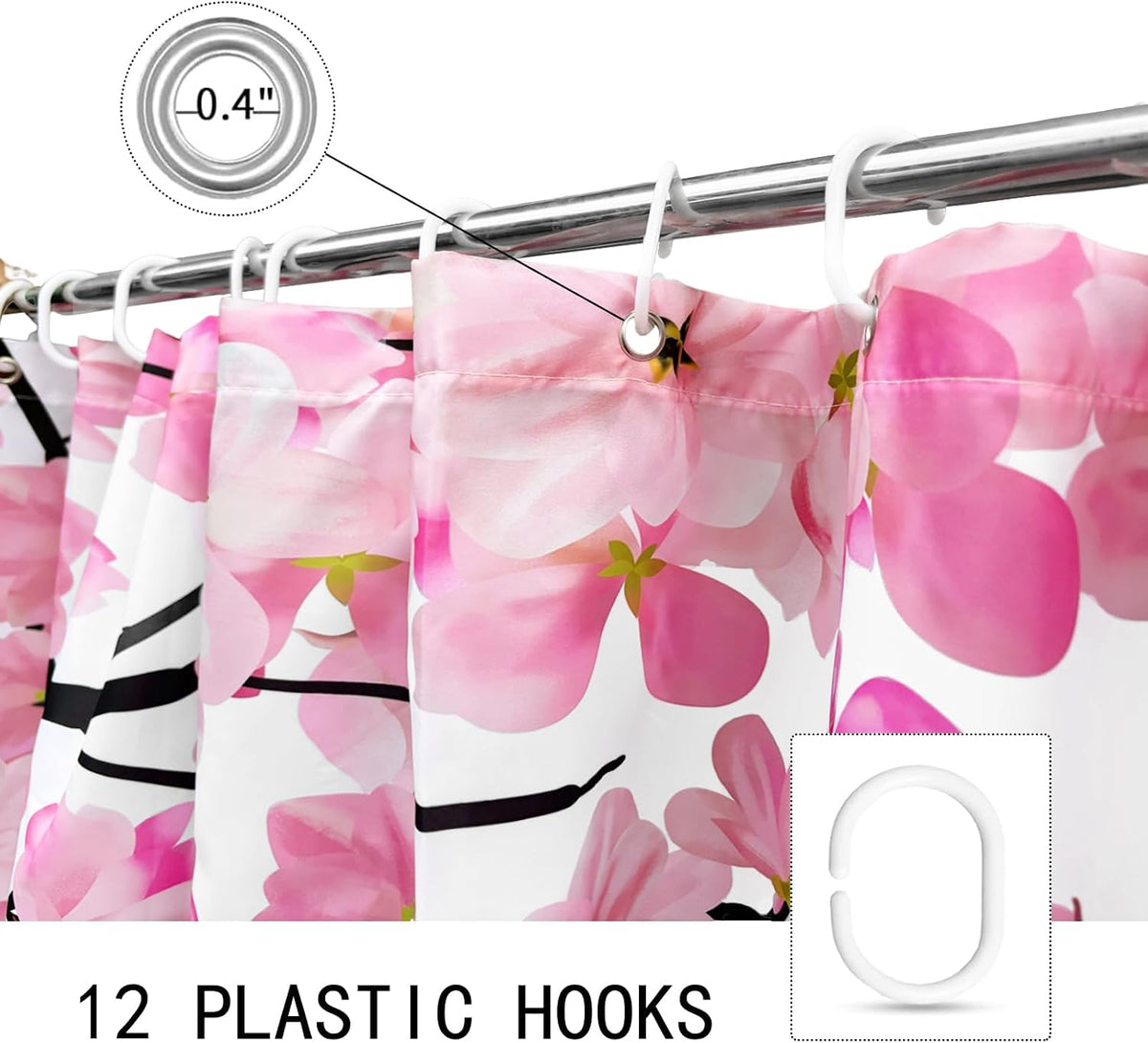 Pink Cherry Blossom Shower Curtains for Bathroom, Watercolor Floral Shower Curtain Sets Waterproof Plant Shower Curtain Bathroom Curtains Set 72x72 inch with Hooks (Pick, 72" W x 72" L)
