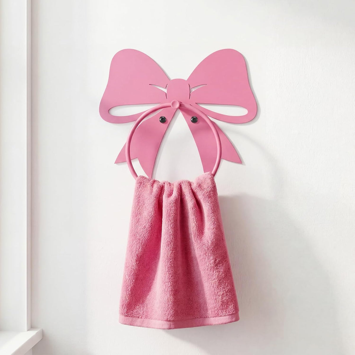 Pink Bow Towel Holder for Bathroom Coquette Metal Towel Ring Hanger Wall Mounted Pink Bow Bathroom Decor Heavy Duty for Women Girls Kitchen Home Decor Gift