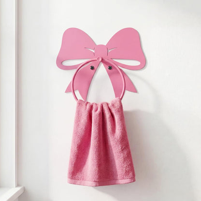 Pink Bow Towel Holder for Bathroom Coquette Metal Towel Ring Hanger Wall Mounted Pink Bow Bathroom Decor Heavy Duty for Women Girls Kitchen Home Decor Gift