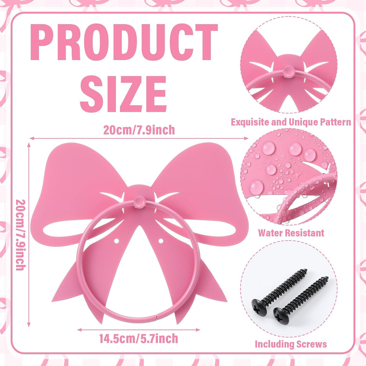 Pink Bow Towel Holder for Bathroom Coquette Metal Towel Ring Hanger Wall Mounted Pink Bow Bathroom Decor Heavy Duty for Women Girls Kitchen Home Decor Gift
