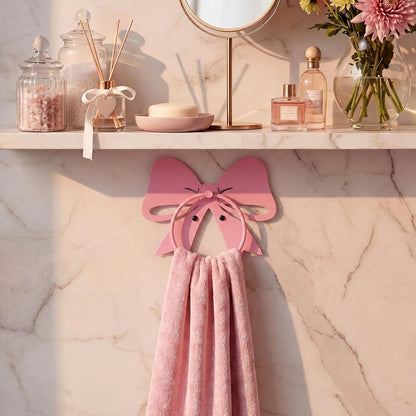 Pink Bow Towel Holder for Bathroom Coquette Metal Towel Ring Hanger Wall Mounted Pink Bow Bathroom Decor Heavy Duty for Women Girls Kitchen Home Decor Gift
