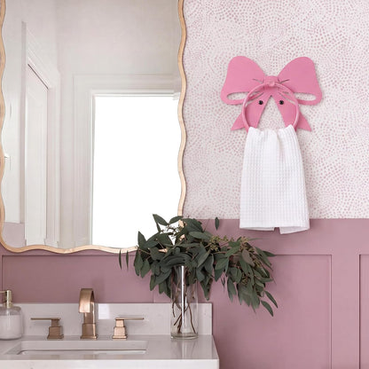 Pink Bow Towel Holder for Bathroom Coquette Metal Towel Ring Hanger Wall Mounted Pink Bow Bathroom Decor Heavy Duty for Women Girls Kitchen Home Decor Gift