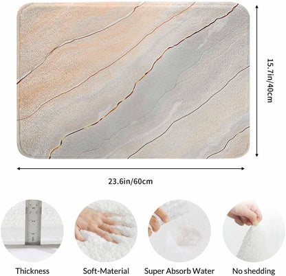 Marble Bath Mat for Bathroom Light Marble Texture Stone Rock Floor Grey Pink Bath Rugs Door Mat Non Slip Rubber Backed Bathroom Floor Mat for Bathtub Sink Shower 16"X24"