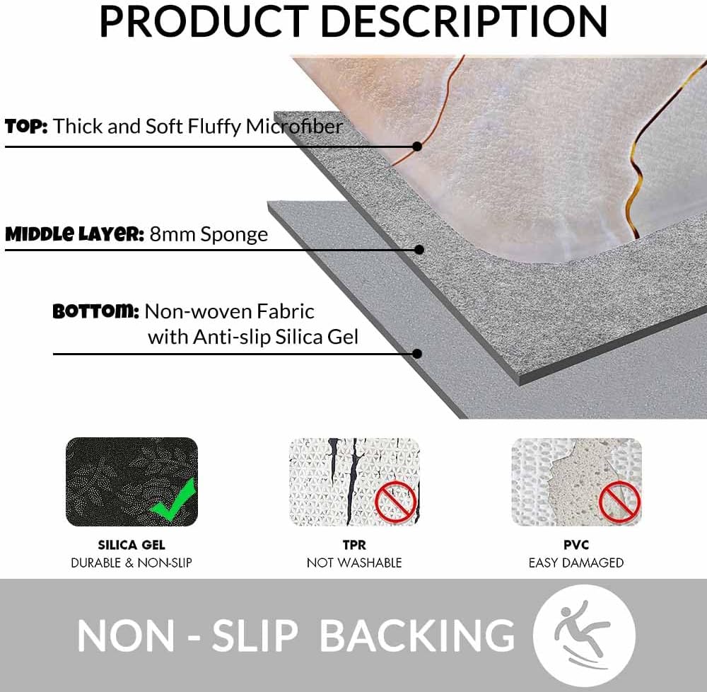 Marble Bath Mat for Bathroom Light Marble Texture Stone Rock Floor Grey Pink Bath Rugs Door Mat Non Slip Rubber Backed Bathroom Floor Mat for Bathtub Sink Shower 16"X24"