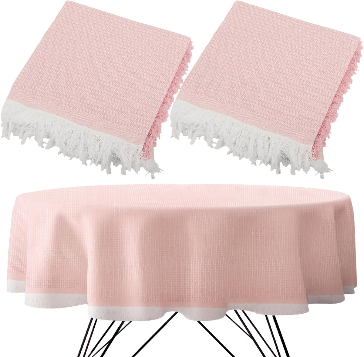 Round Lace Tablecloth,2 Pack 51 Inch Tablecloth Lace Table Cover Elegant Tablecloth Tablecloth with Tassel Wedding Reception Table Cover,Lace Tablecloth, Round Wedding Tablecloth (Pink)