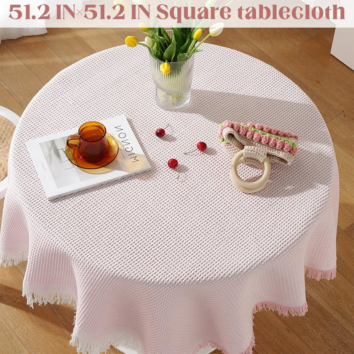 Round Lace Tablecloth,2 Pack 51 Inch Tablecloth Lace Table Cover Elegant Tablecloth Tablecloth with Tassel Wedding Reception Table Cover,Lace Tablecloth, Round Wedding Tablecloth (Pink)