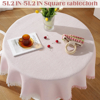 Round Lace Tablecloth,2 Pack 51 Inch Tablecloth Lace Table Cover Elegant Tablecloth Tablecloth with Tassel Wedding Reception Table Cover,Lace Tablecloth, Round Wedding Tablecloth (Pink)