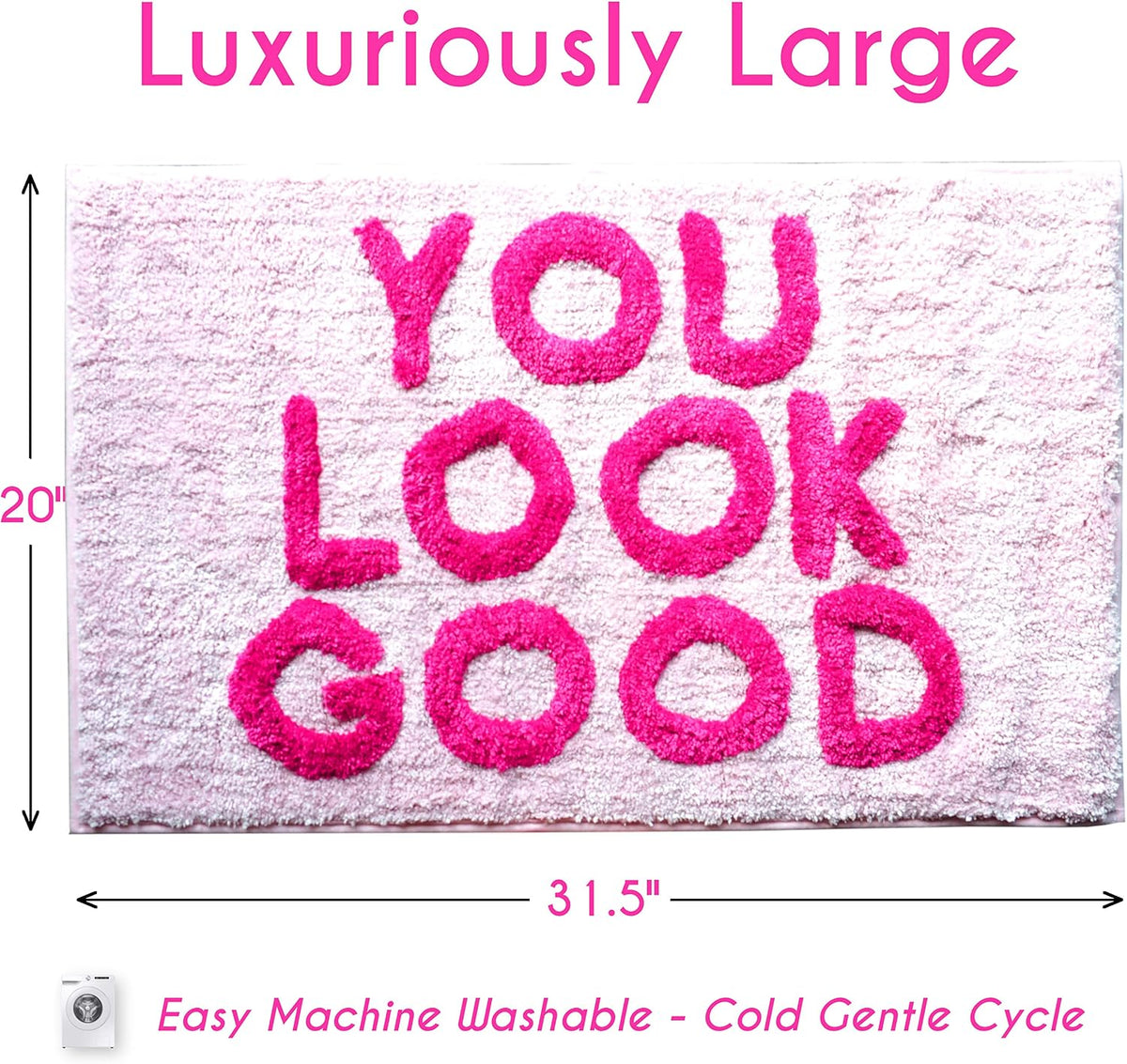 You Look Good Bath Mat Funny Cute Bathroom Rugs for Girls Hello Gorgeous Beautiful Funny Shower Fun Bathroom Decor Non-Slip Washable Kids Women Light Pink Blush Hot Pink
