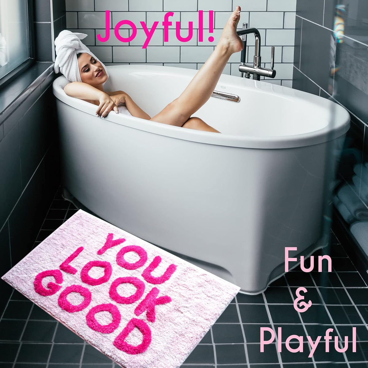 You Look Good Bath Mat Funny Cute Bathroom Rugs for Girls Hello Gorgeous Beautiful Funny Shower Fun Bathroom Decor Non-Slip Washable Kids Women Light Pink Blush Hot Pink