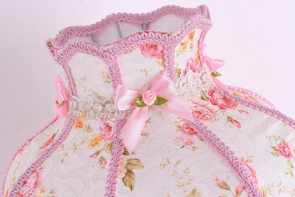 Victorian Style Table Lamp Pink Handmade Princess Lamp Lace Fabric Lampshade, Traditional Resin Flower Carved Base Side Lamp for Living Room Family Bedroom, 13" W, 21.6" H.
