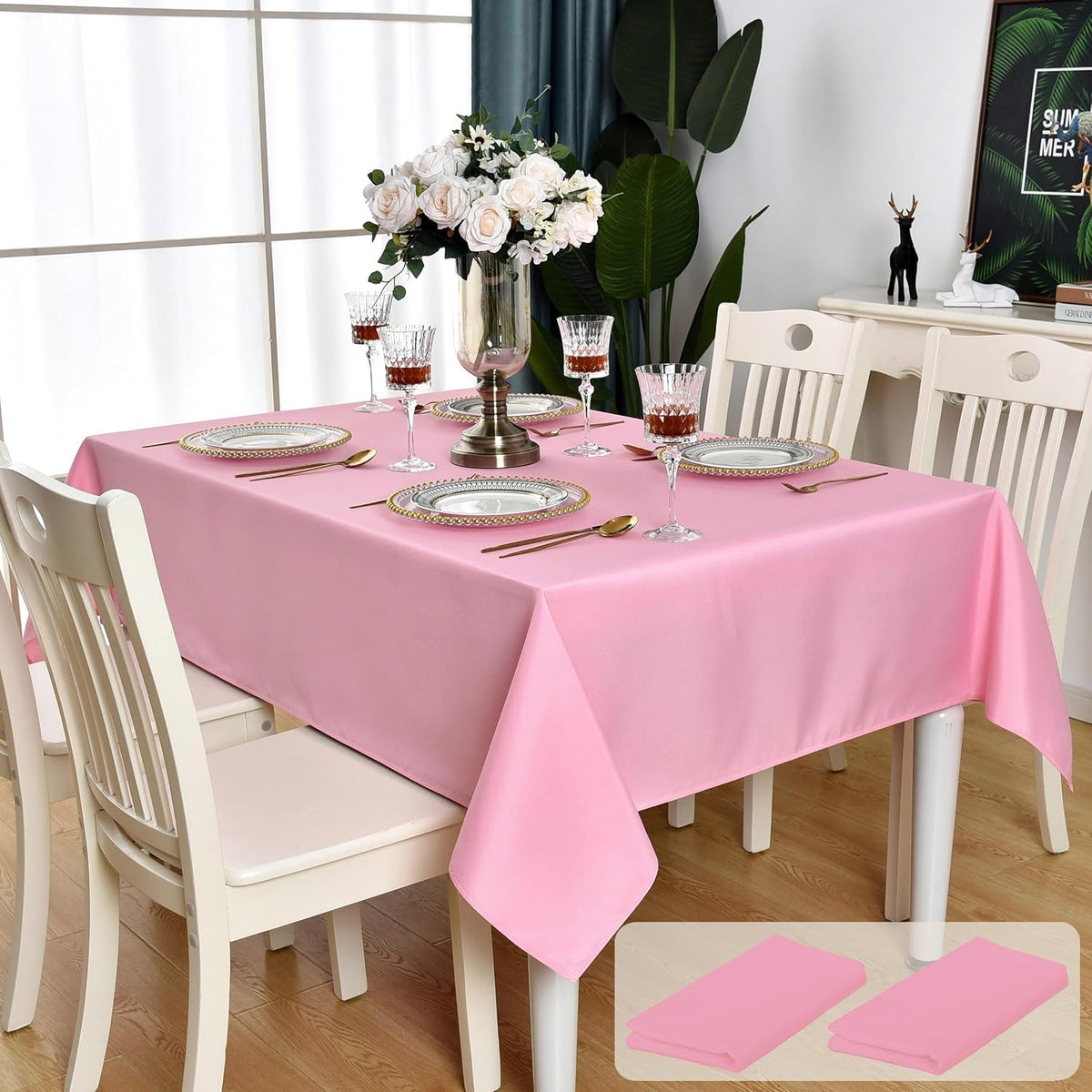 2 Pack Pink Square Tablecloth Waterproof Table Cloth, 60x60 inch