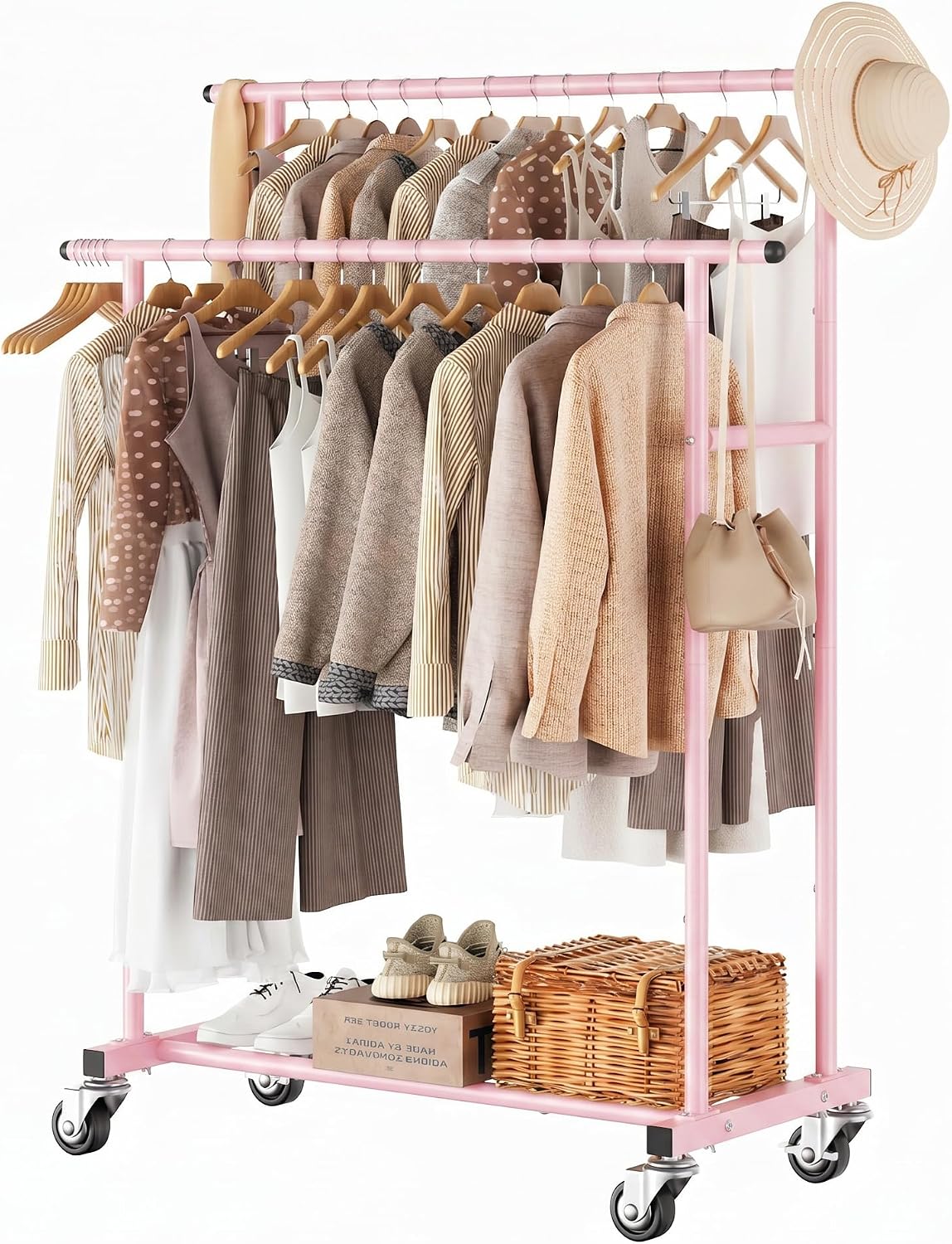 Rolling Garment Rack, Sturdy Clothes Organizer for Bedroom