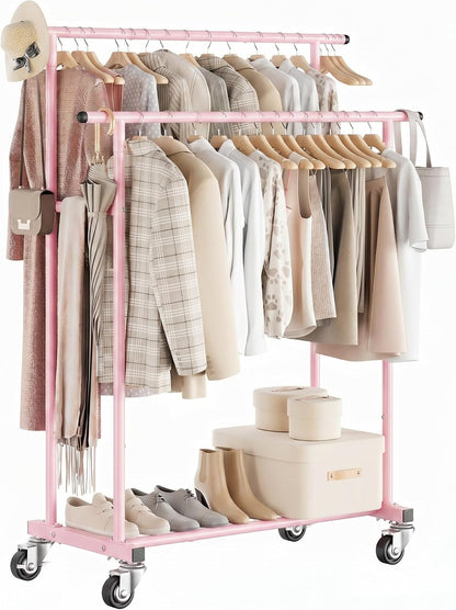 Rolling Garment Rack, Sturdy Clothes Organizer for Bedroom