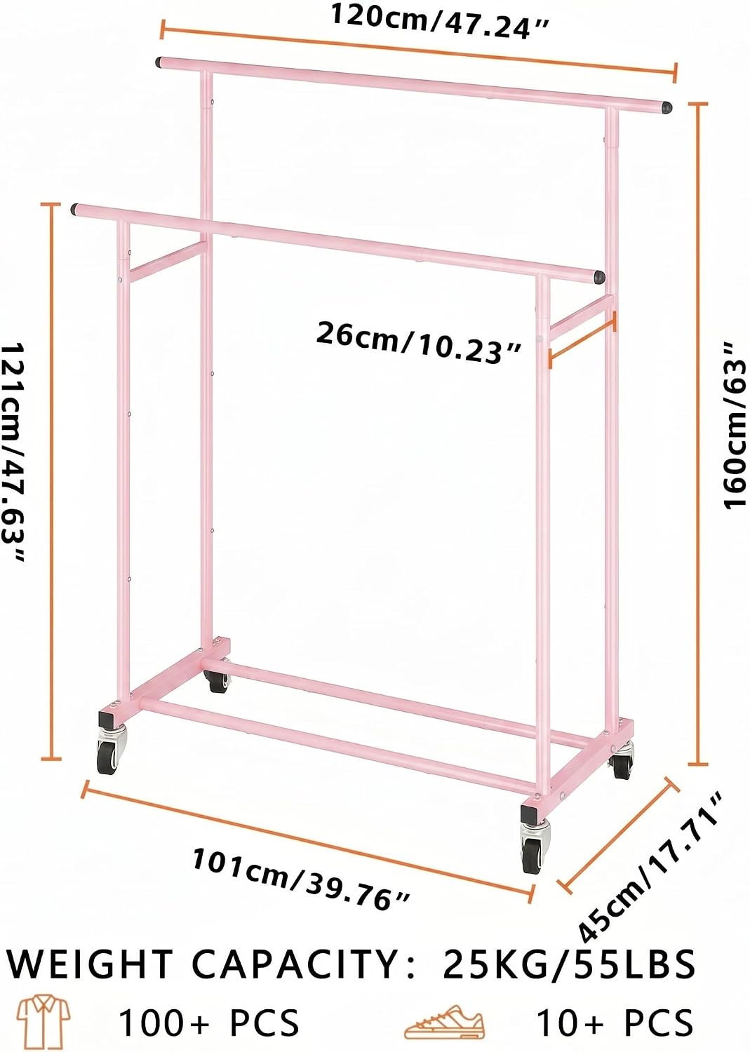 Rolling Garment Rack, Sturdy Clothes Organizer for Bedroom