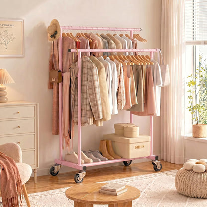 Rolling Garment Rack, Sturdy Clothes Organizer for Bedroom