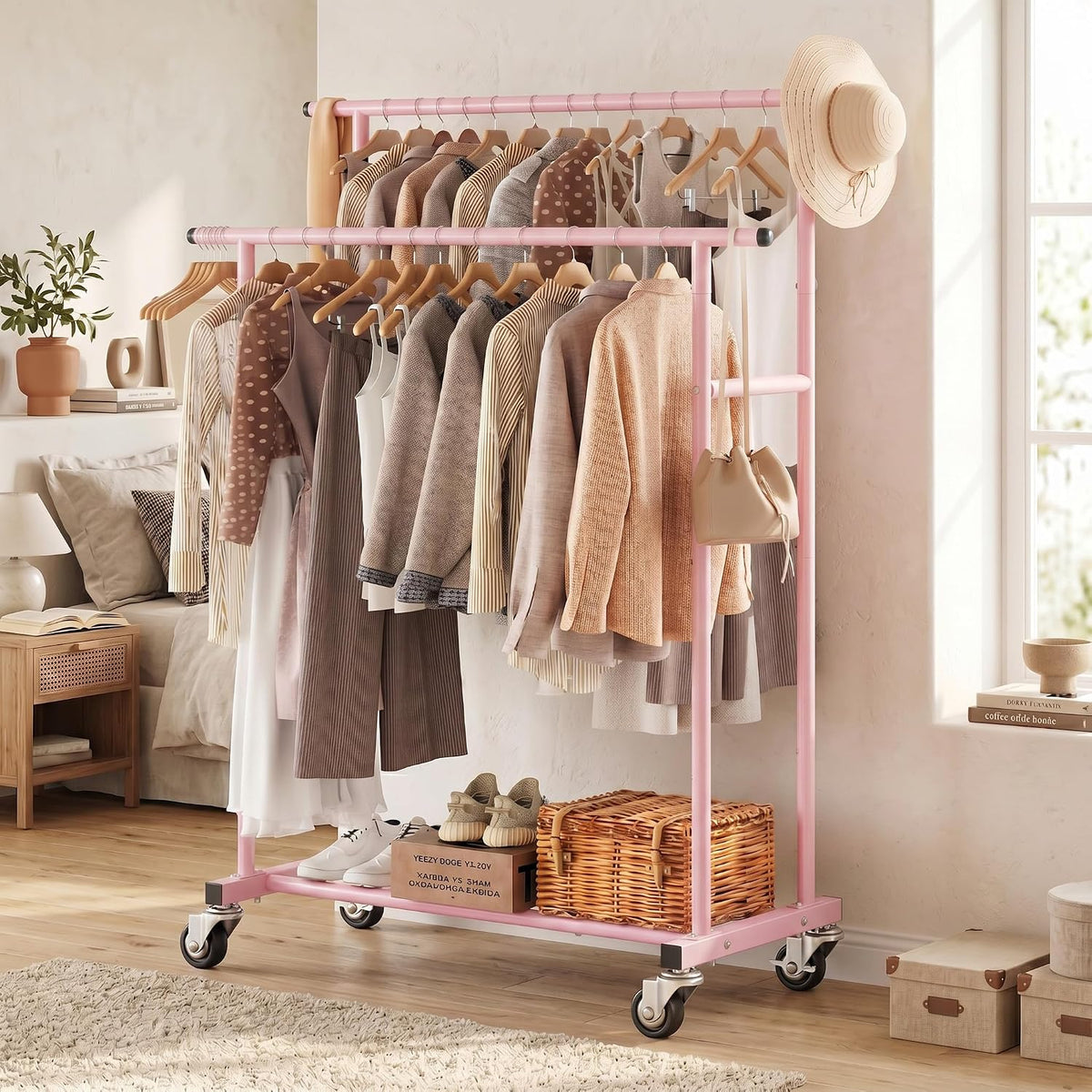 Rolling Garment Rack, Sturdy Clothes Organizer for Bedroom