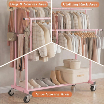 Rolling Garment Rack, Sturdy Clothes Organizer for Bedroom