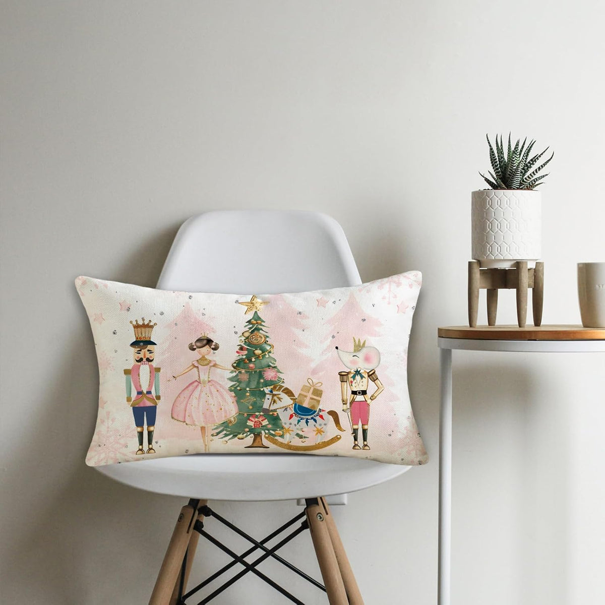 Christmas Pillow Cover 12x20 Inch Pink Nutcracker Xmas Decorative Pillowcase Farmhouse Winter Holiday Lumbar Cushion Case for Sofa Couch Home Decor