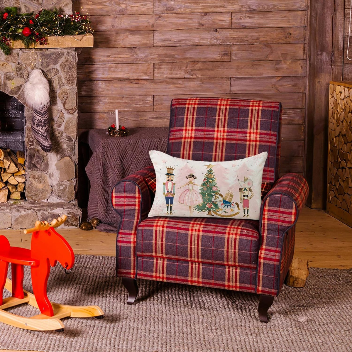 Christmas Pillow Cover 12x20 Inch Pink Nutcracker Xmas Decorative Pillowcase Farmhouse Winter Holiday Lumbar Cushion Case for Sofa Couch Home Decor