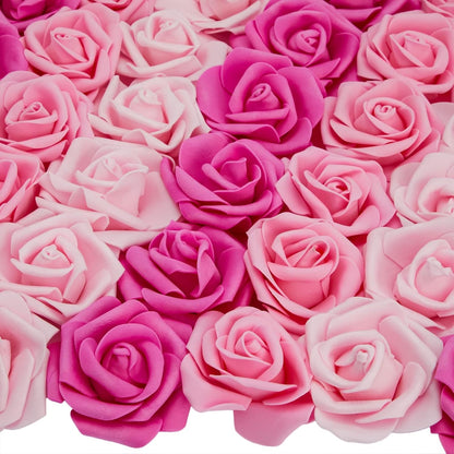 Artificial Flowers Foam Rose Heads - 3 x 1.2 in, Mixed Pink Shades, 100 Pack - Foam Roses for Flower Wall & Garland Backdrops, Wedding & Bridal Shower Decor