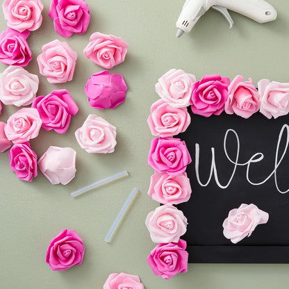 Artificial Flowers Foam Rose Heads - 3 x 1.2 in, Mixed Pink Shades, 100 Pack - Foam Roses for Flower Wall & Garland Backdrops, Wedding & Bridal Shower Decor