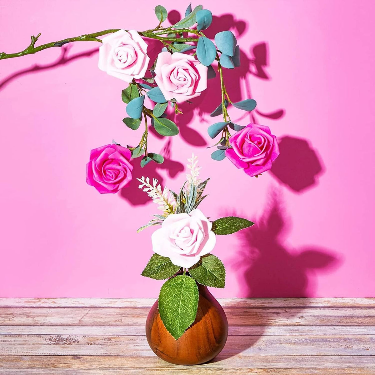 Artificial Flowers Foam Rose Heads - 3 x 1.2 in, Mixed Pink Shades, 100 Pack - Foam Roses for Flower Wall & Garland Backdrops, Wedding & Bridal Shower Decor