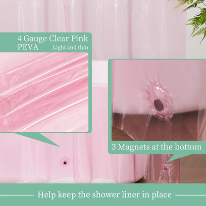 Clear Pink Shower Curtain Liner with 3 Magnets, 72x72