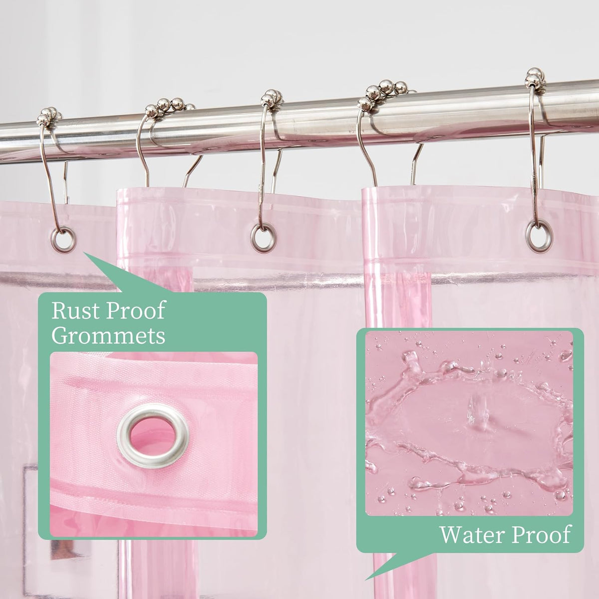 Clear Pink Shower Curtain Liner with 3 Magnets, 72x72