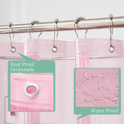 Clear Pink Shower Curtain Liner with 3 Magnets, 72x72