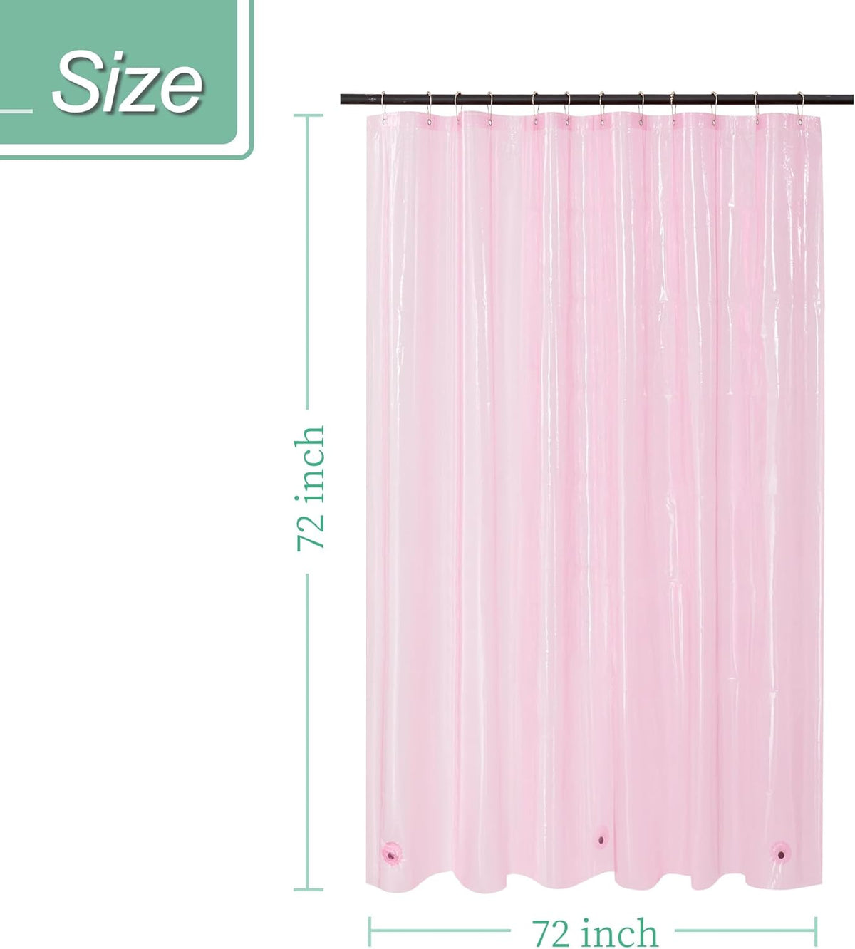 Clear Pink Shower Curtain Liner with 3 Magnets, 72x72