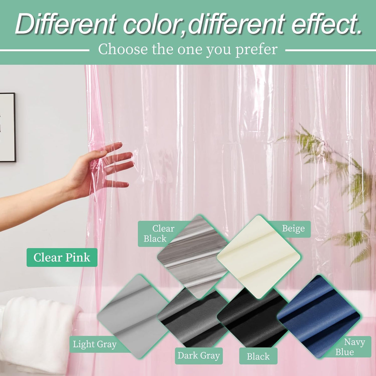 Clear Pink Shower Curtain Liner with 3 Magnets, 72x72