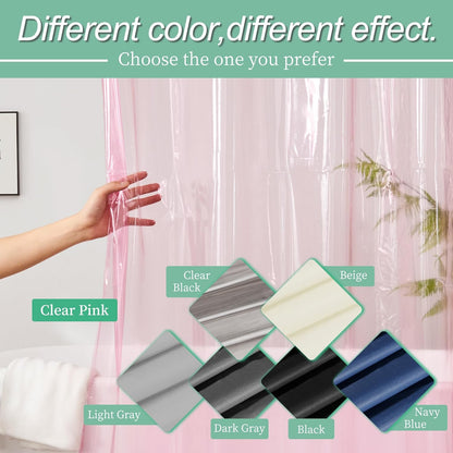 Clear Pink Shower Curtain Liner with 3 Magnets, 72x72