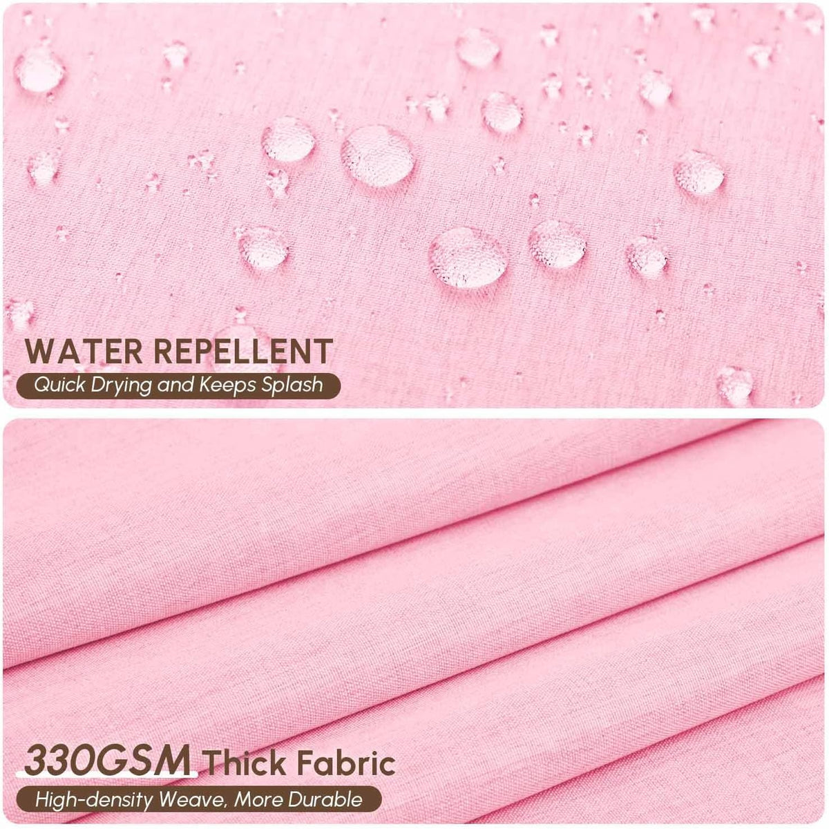 Scalloped Shower Curtain Linen Textured with 12 Metal Hooks Cute Modern Style, Washable Waterproof Cloth Shower Curtains with Pink Border for Bathroom Decor Hotel Bathtub, Pink, 72x72
