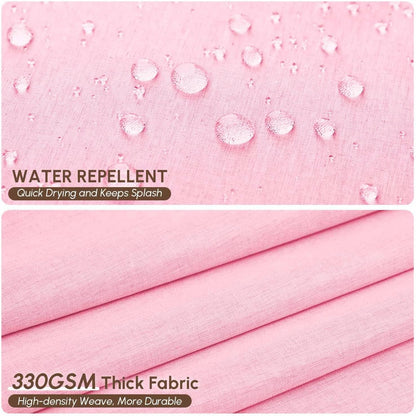 Scalloped Shower Curtain Linen Textured with 12 Metal Hooks Cute Modern Style, Washable Waterproof Cloth Shower Curtains with Pink Border for Bathroom Decor Hotel Bathtub, Pink, 72x72